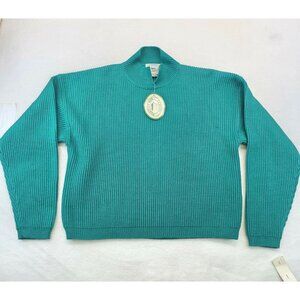 Vintage Classic New England Collared Sweater M Aqua Blue Deadstock Chunky Knit